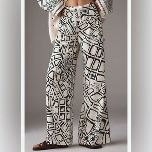 Scotch & Soda Elena Wide Leg Pants - Green and White Large